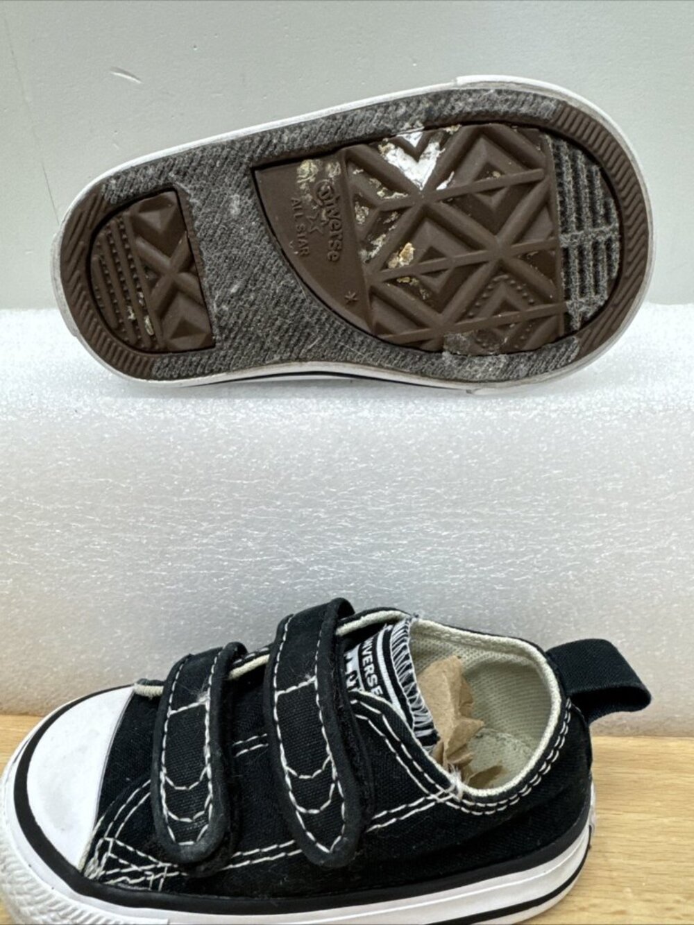 Converse Infant Black All Star Shoes 4 Double Strap Casual Canvas Sneakers - Picture 5 of 11